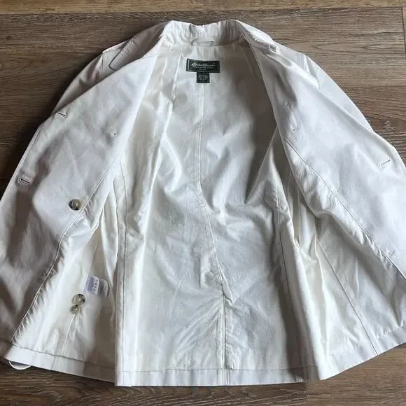 NWOT VTG Eddie Bauer Double Breasted Belted Trench Coat MIDI White Women’s L P - Picture 7 of 11